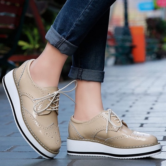 BRAND NEW Dadawen Nude Patent Leather Oxfords. Sz 7 (37) women’s (Real Leather) - Picture 4 of 13